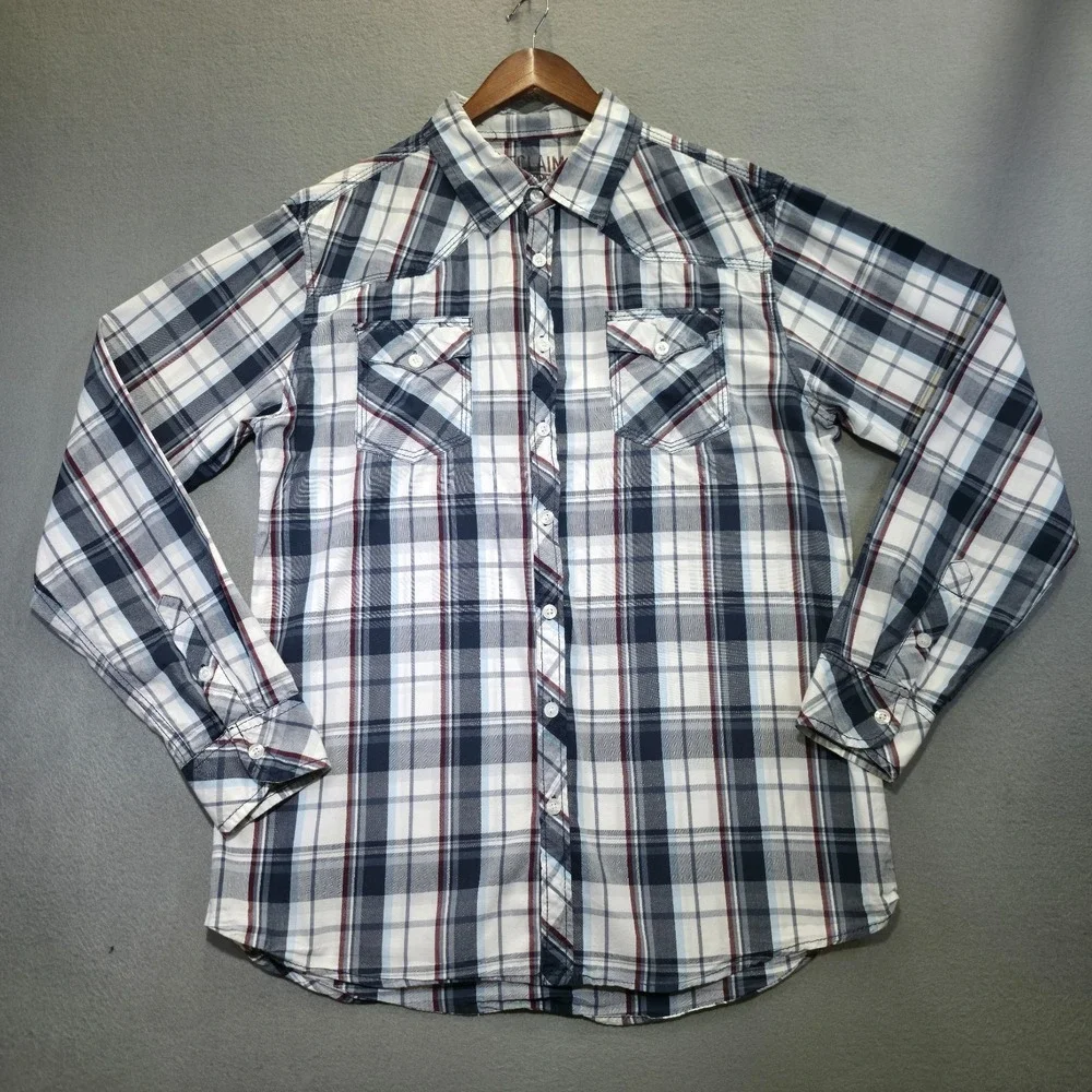 Reclaim Men's Plaid Athletic Fit Long Sleeve Button Up‎ Shirt Size Large